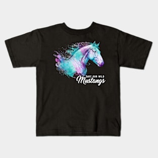 Watercolor Horses Colorful Animal Save Our Wild Mustangs Kids T-Shirt